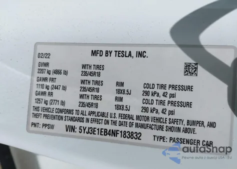 2022 Tesla Model 3 Long Range Dual Motor All-Wheel Drive из США, поврежденный, VIN 5YJ3E1EB4NF183832
